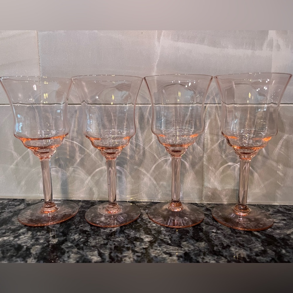 Pink depression glasses, cordial/whiskey; set of four